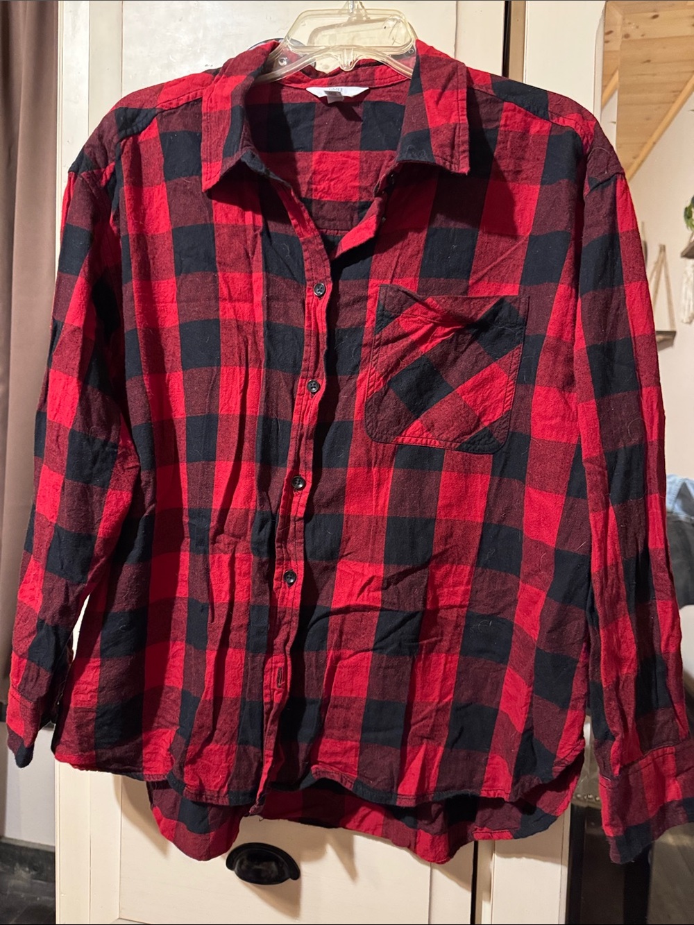 Classic Red and Black Buffalo Plaid Womens Button-Up Shirt